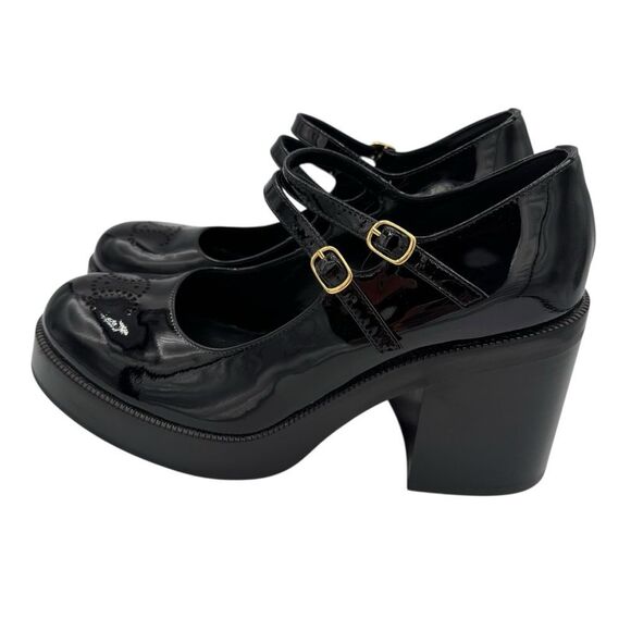 NEW Celine Tess Babies Perforated Triomphe Black Patent Platform Heels Size 7.5 - Picture 4 of 16